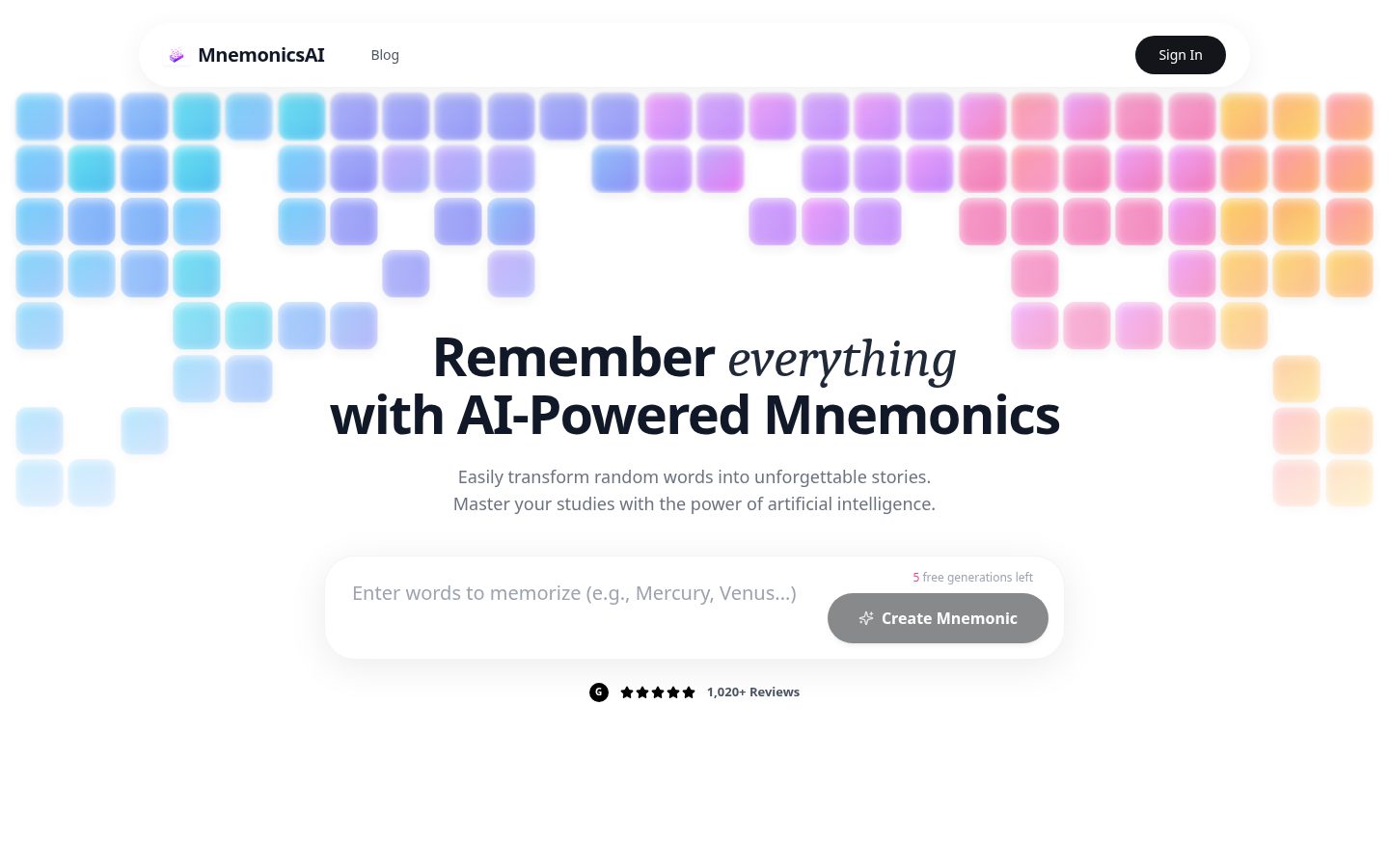 mnemonicsAi Homepage