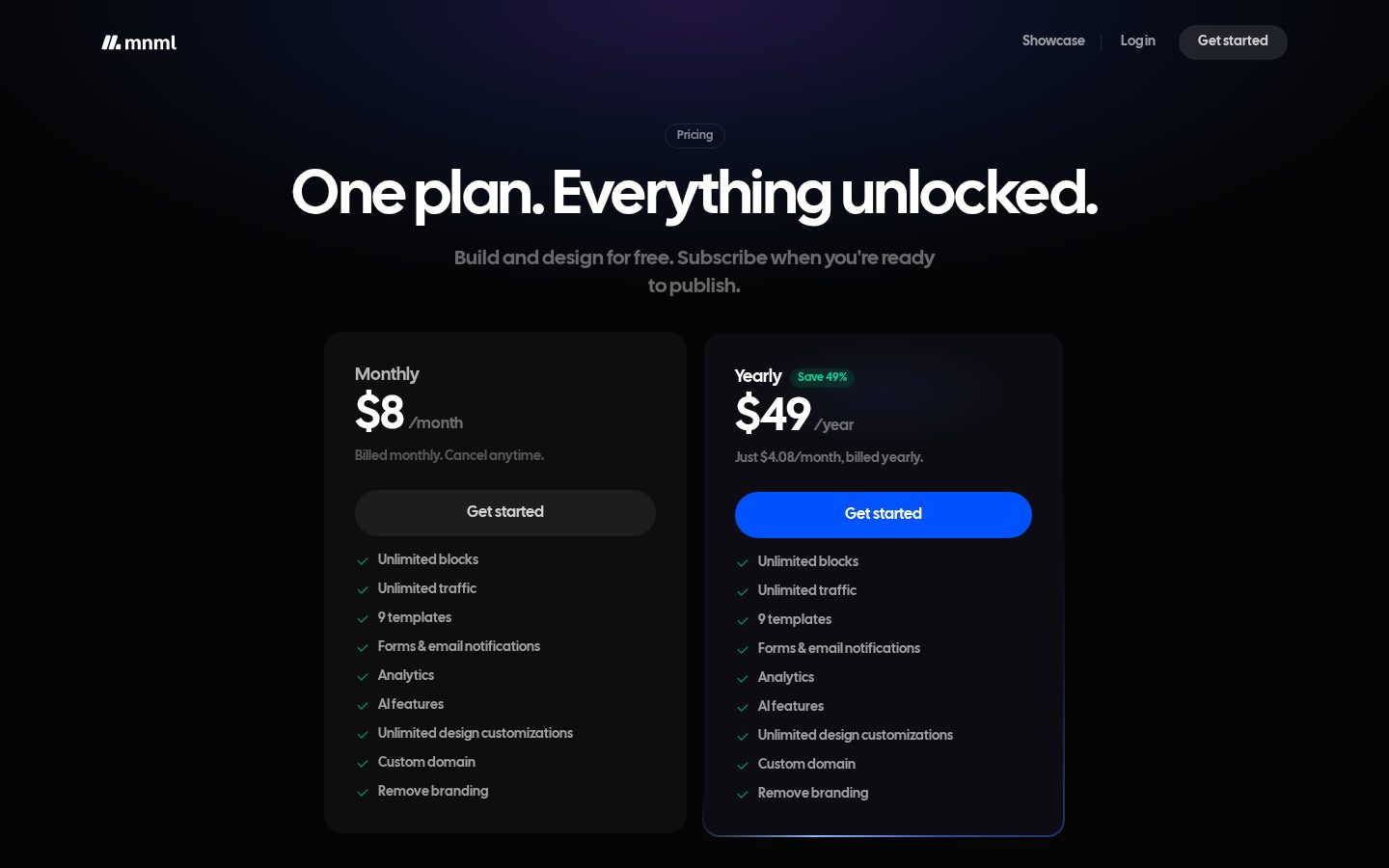 mnml.page Pricing