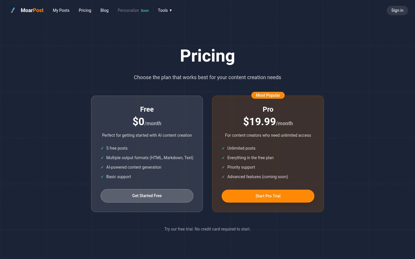 MoarPost Pricing