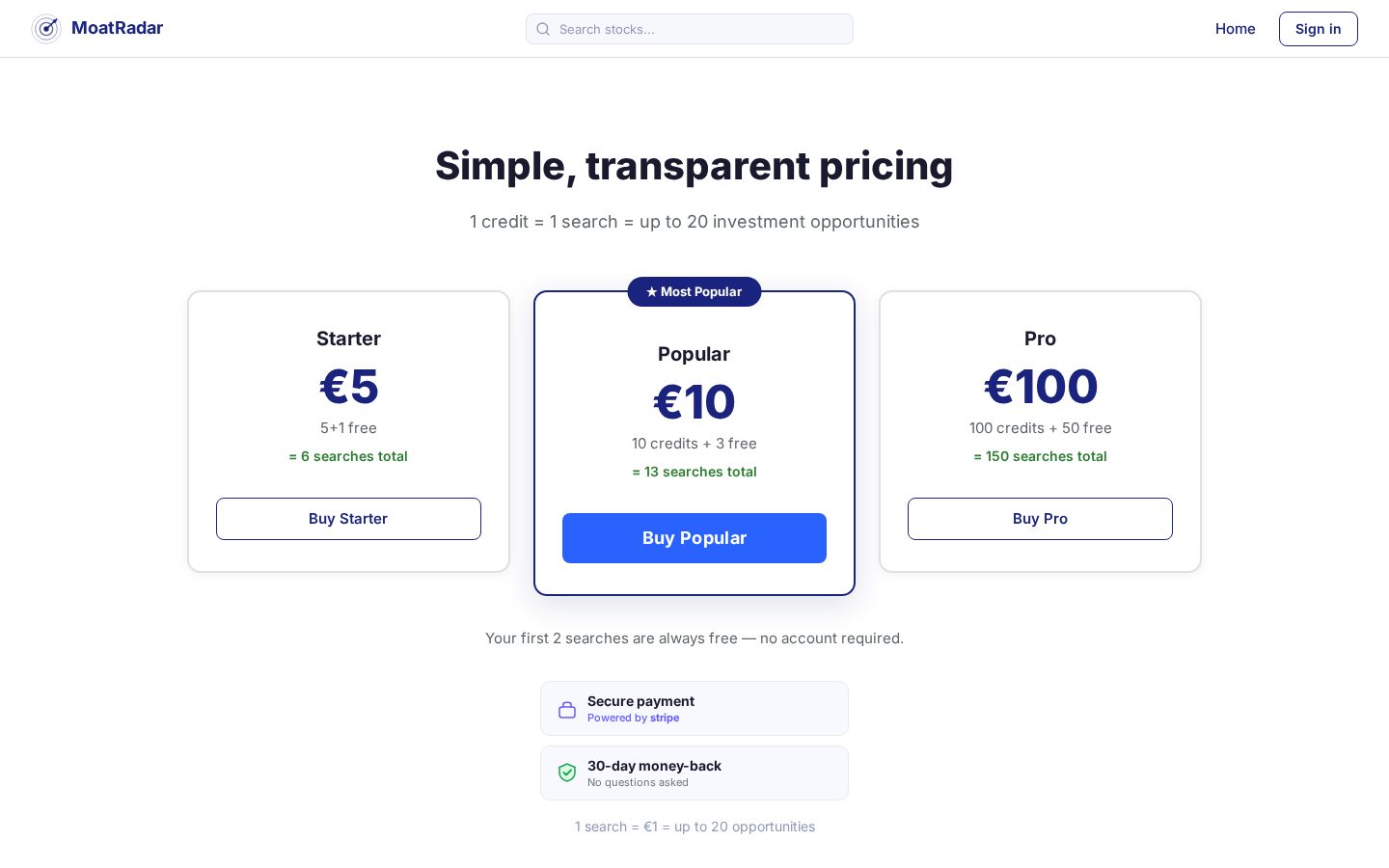 MoatRadar Pricing