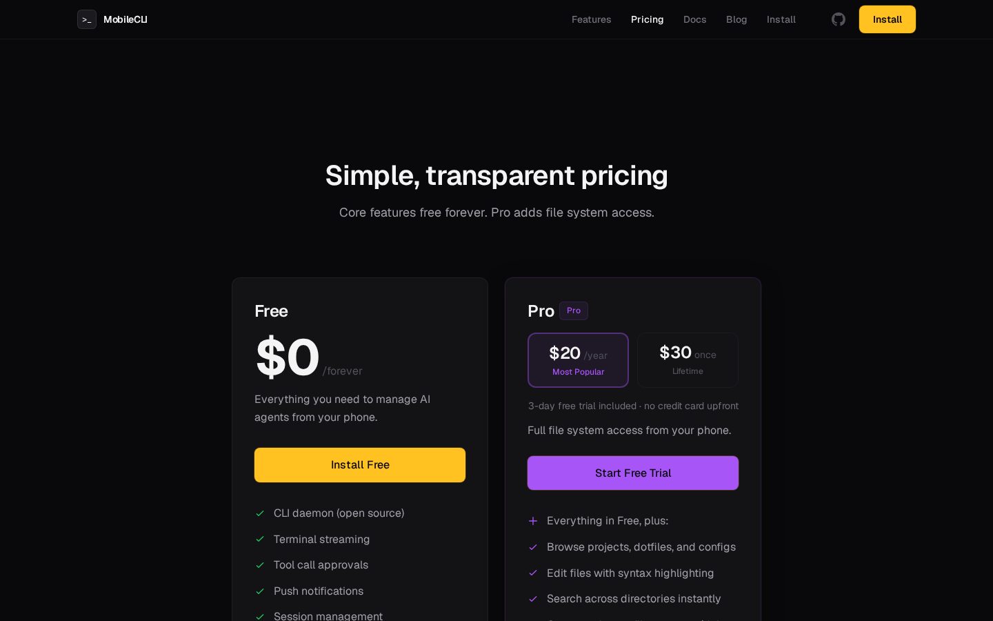 MobileCLI Pricing
