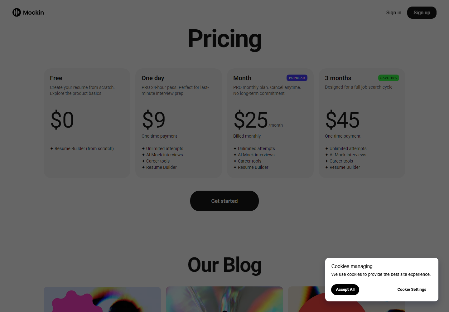 Mockin pricing