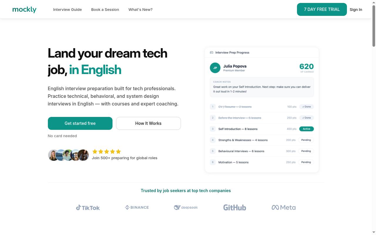 Mockly English Homepage