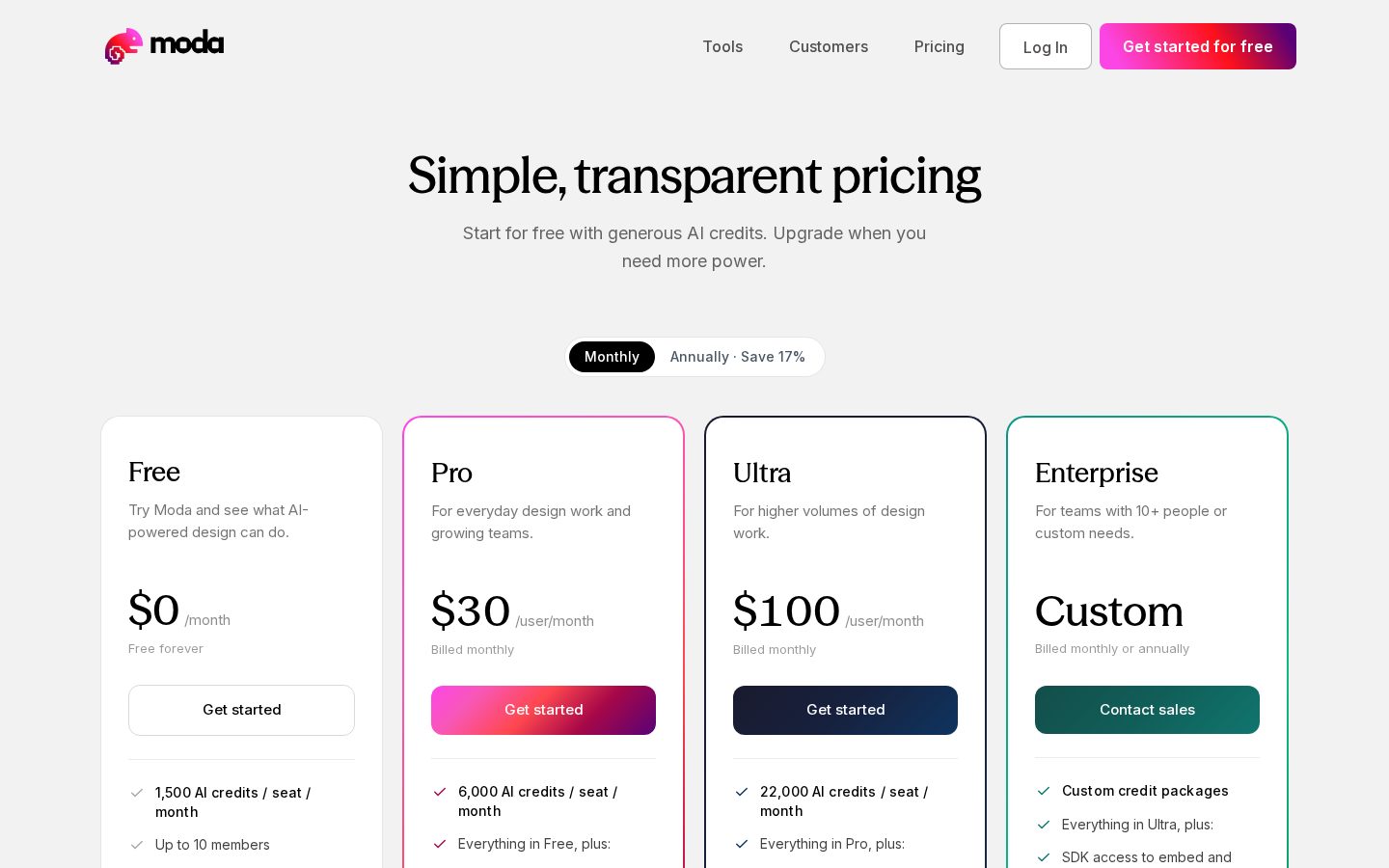 Moda Pricing
