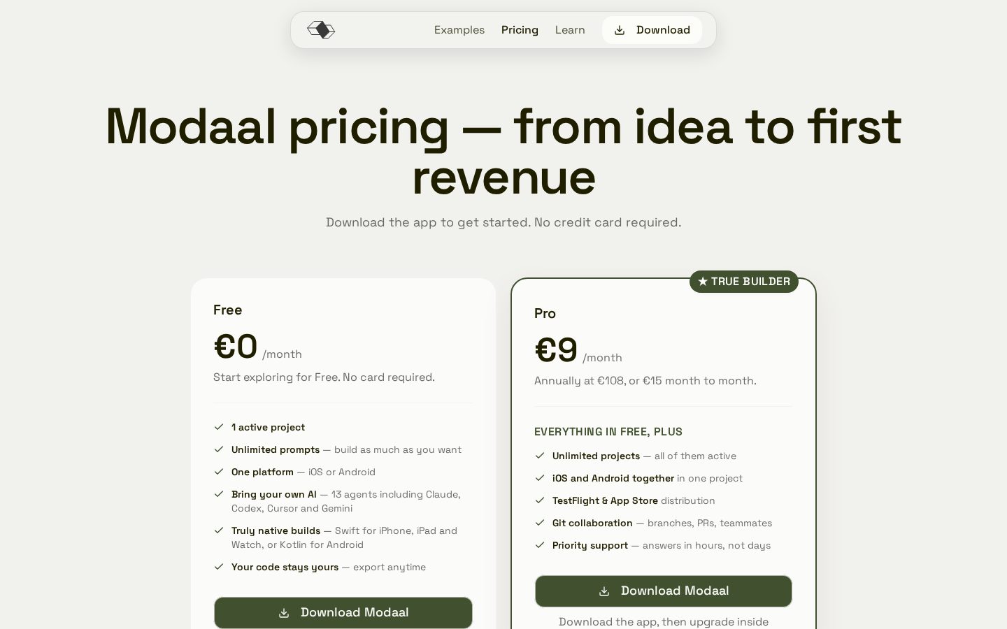 Modaal Pricing