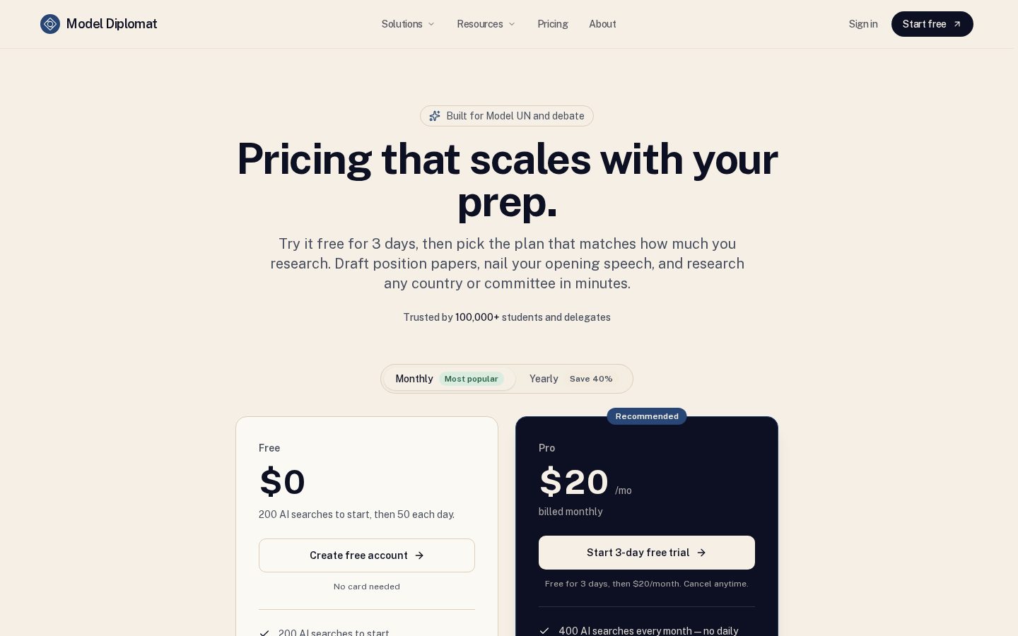 Model Diplomat Pricing
