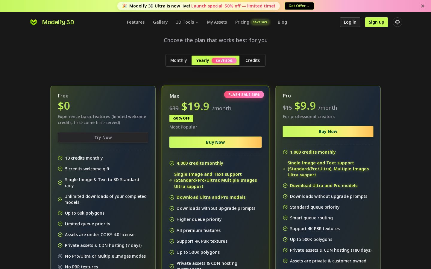 Modelfy 3D Pricing