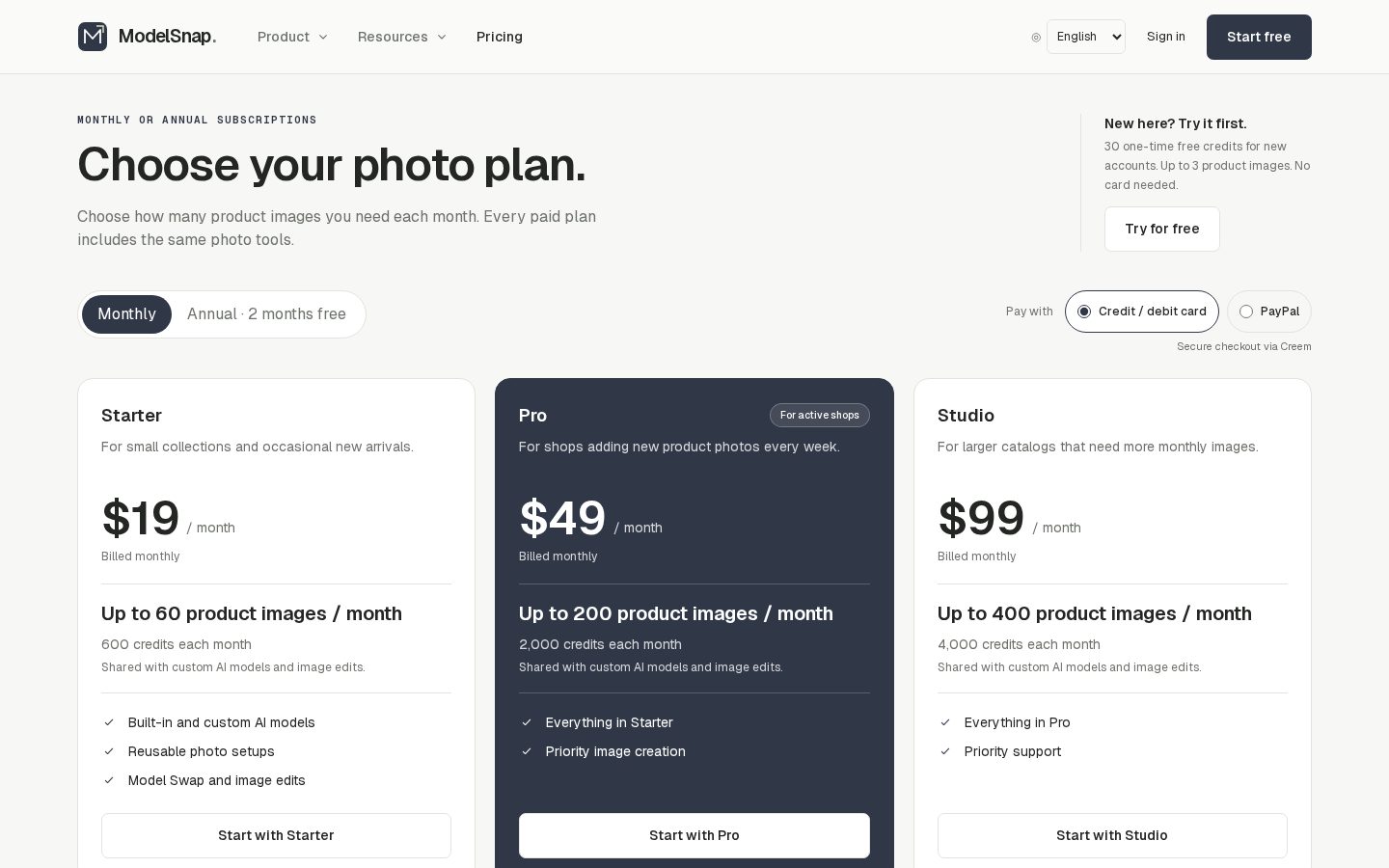 ModelSnap Pricing