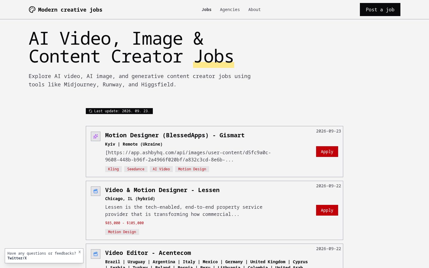 ModernCreativeJobs Homepage