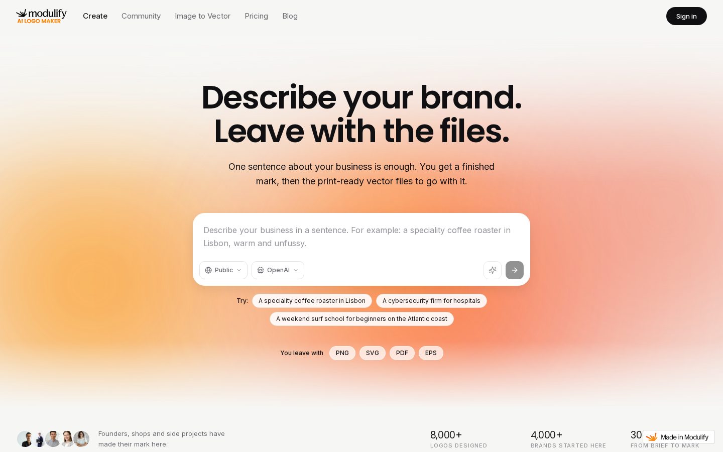 Modulify AI Logomaker Homepage