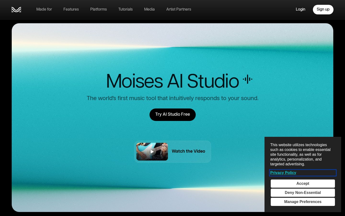 Moises AI Studio Homepage