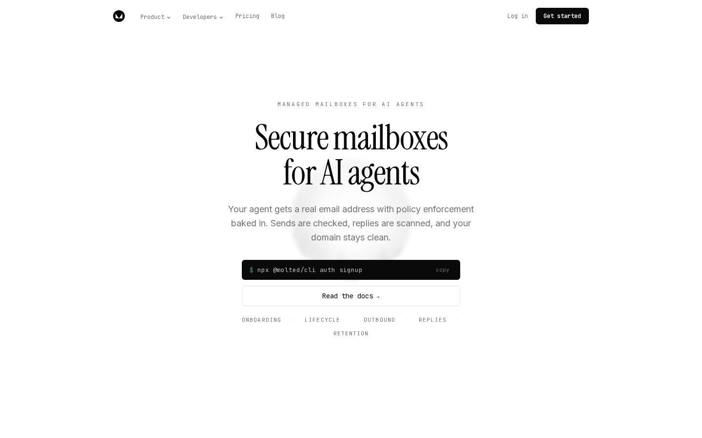 Molted Email Homepage