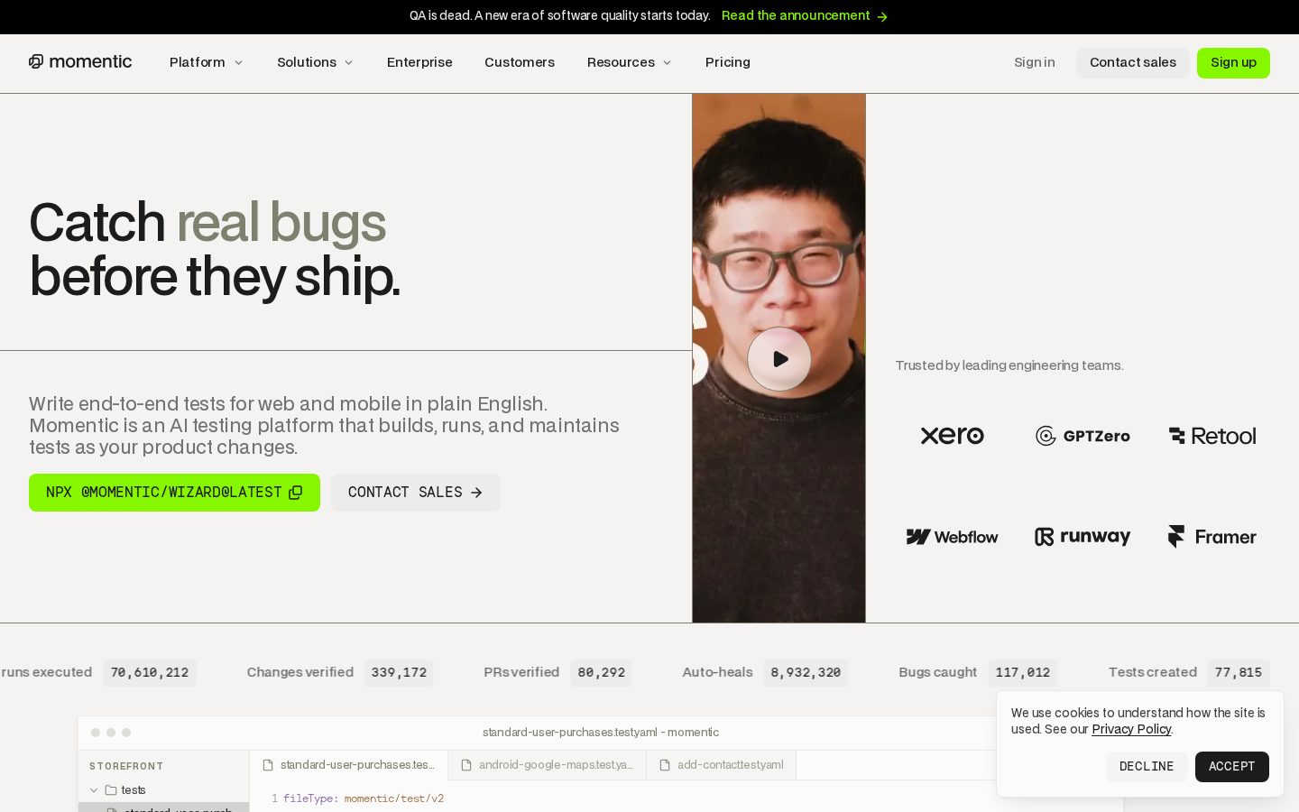 Momentic Homepage