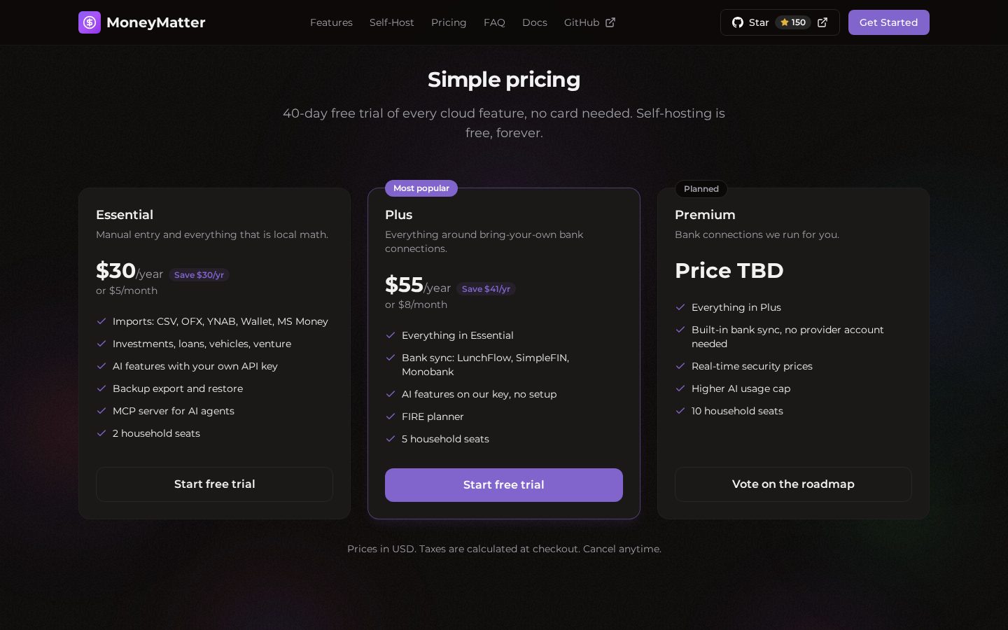 MoneyMatter Pricing