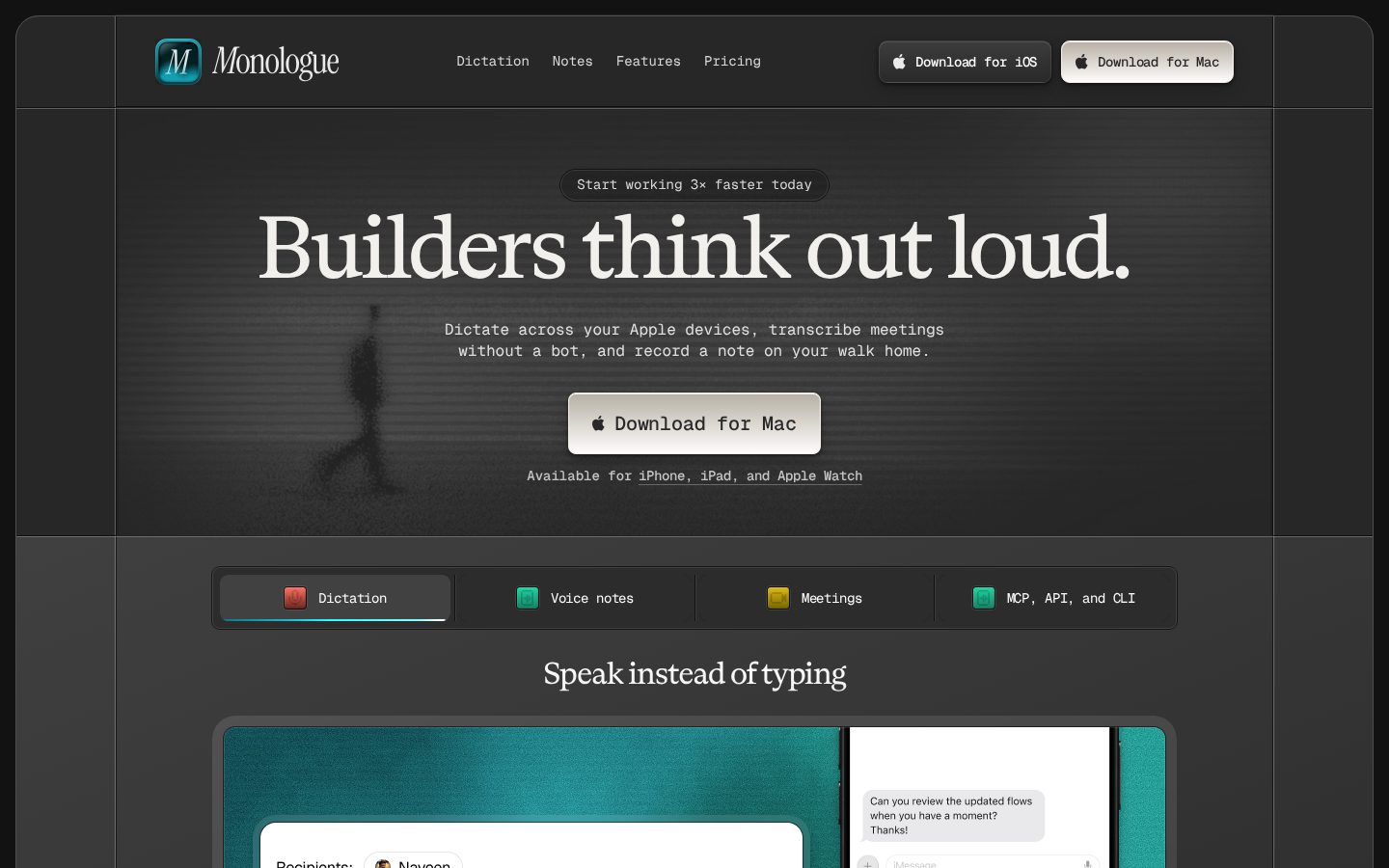 Monologue for iOS Homepage