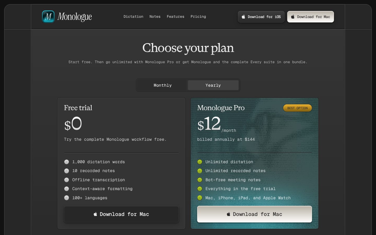 Monologue for iOS Pricing
