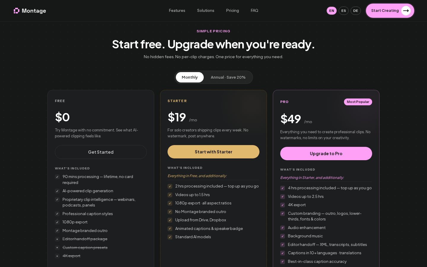 Montage.app Pricing