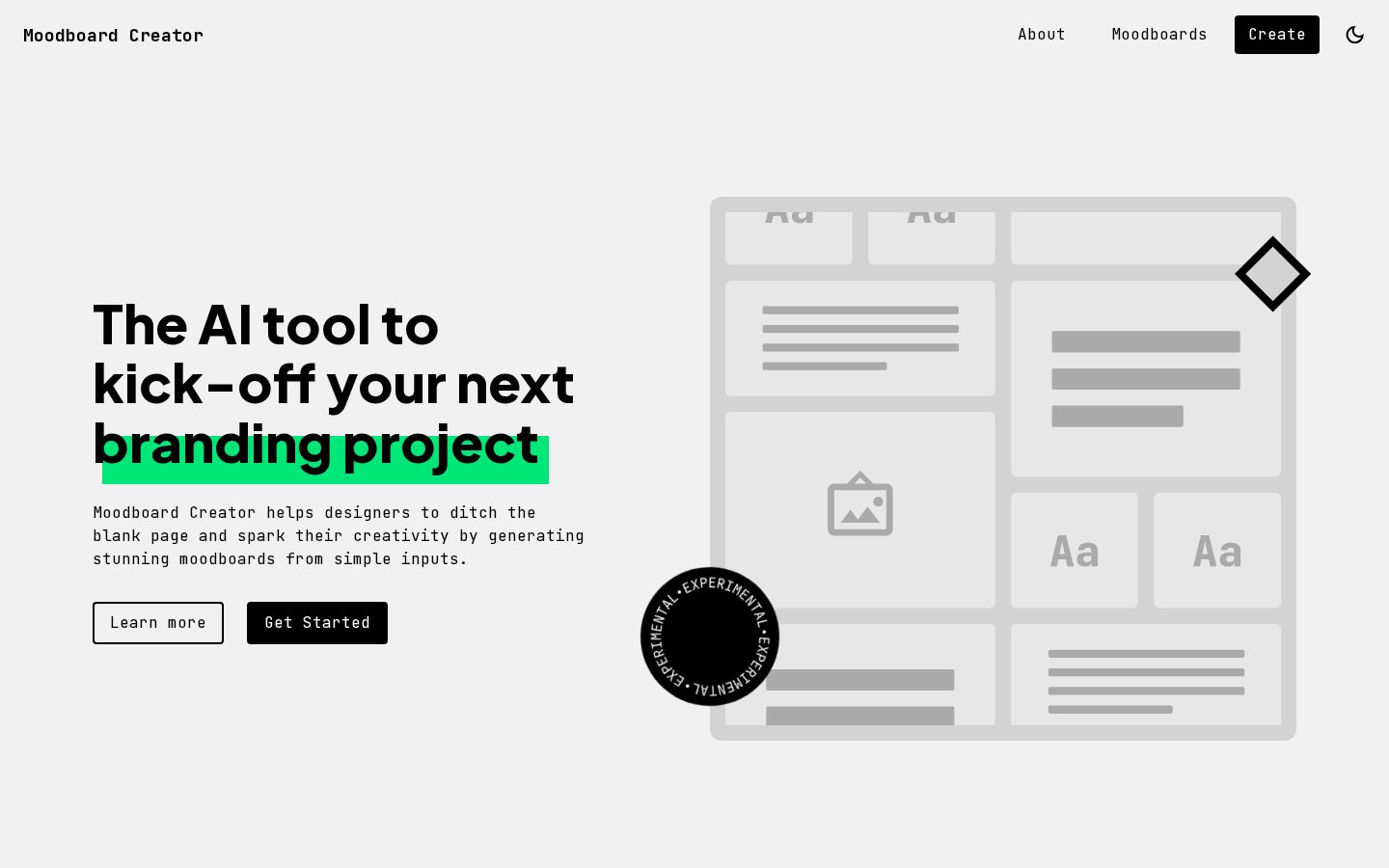Moodboard Creator Homepage