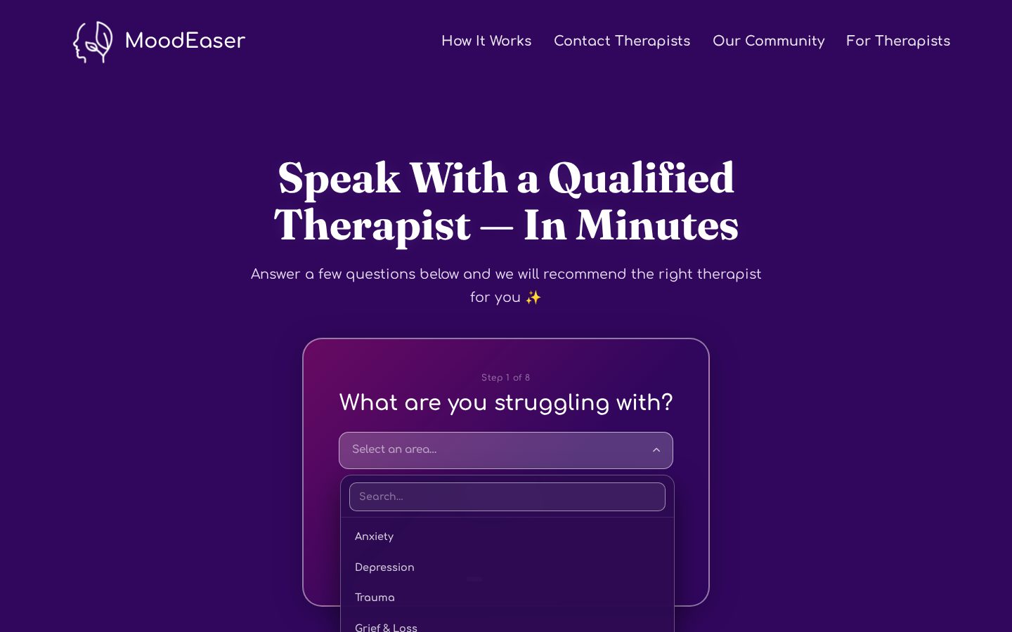 MoodEaser Homepage