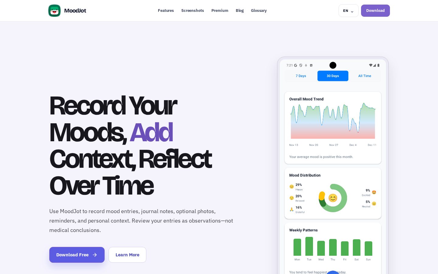 MoodJot Homepage