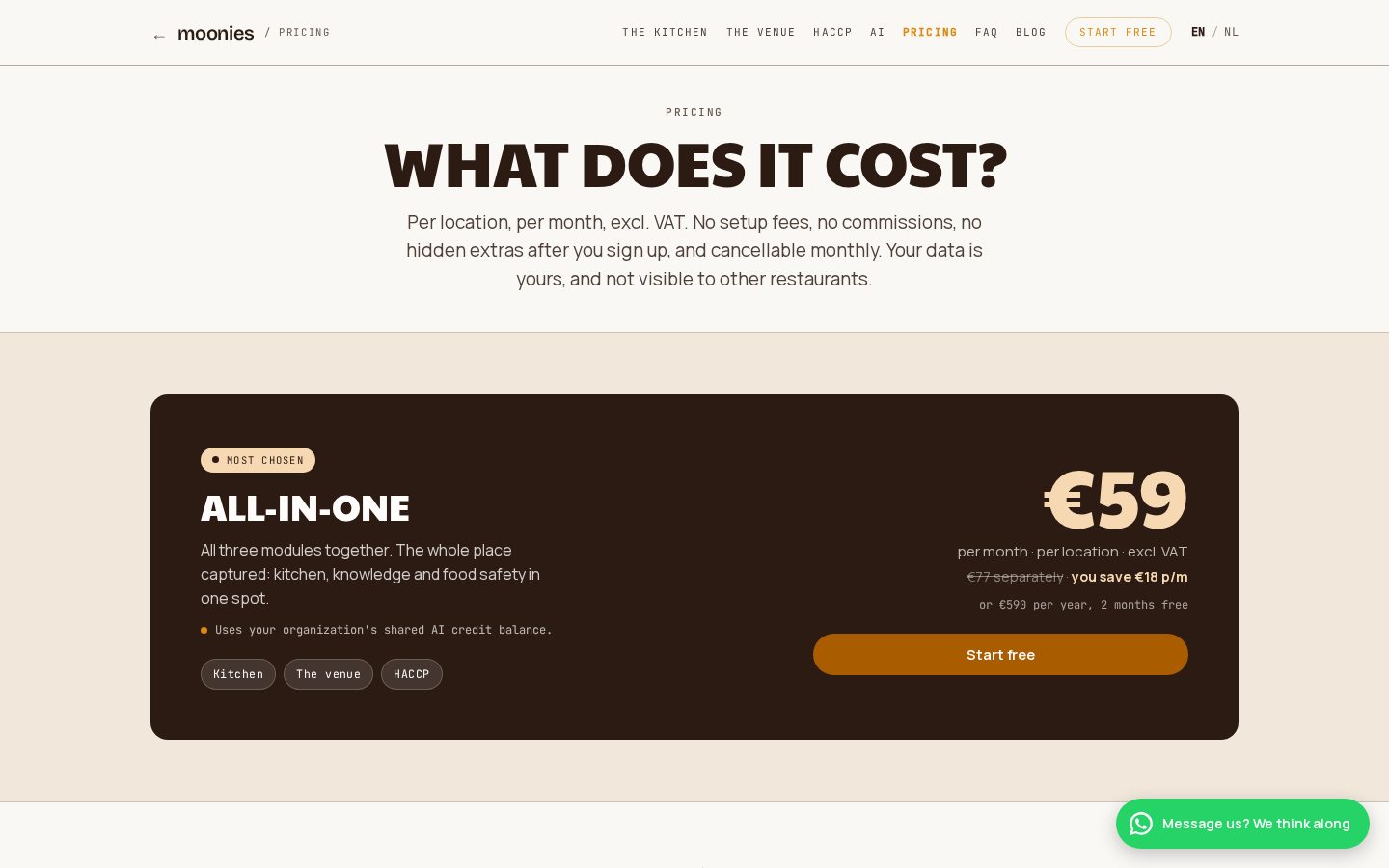 moonies Pricing