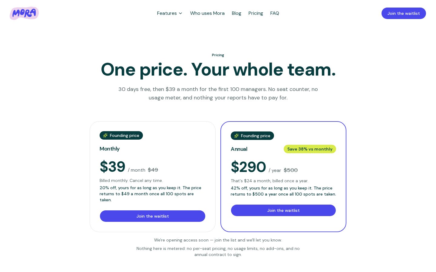 mora Pricing