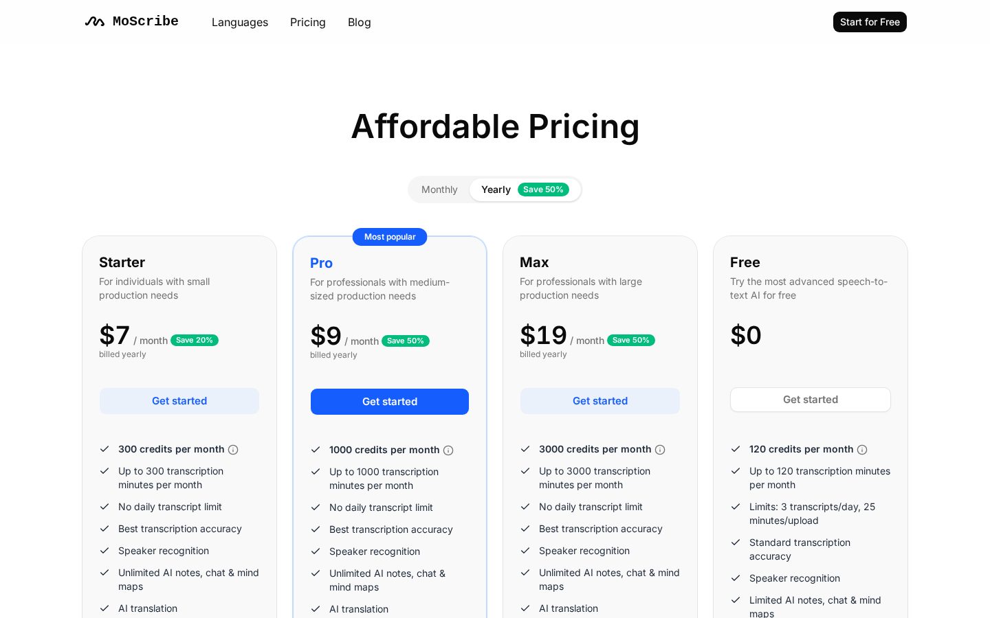 MoScribe Pricing