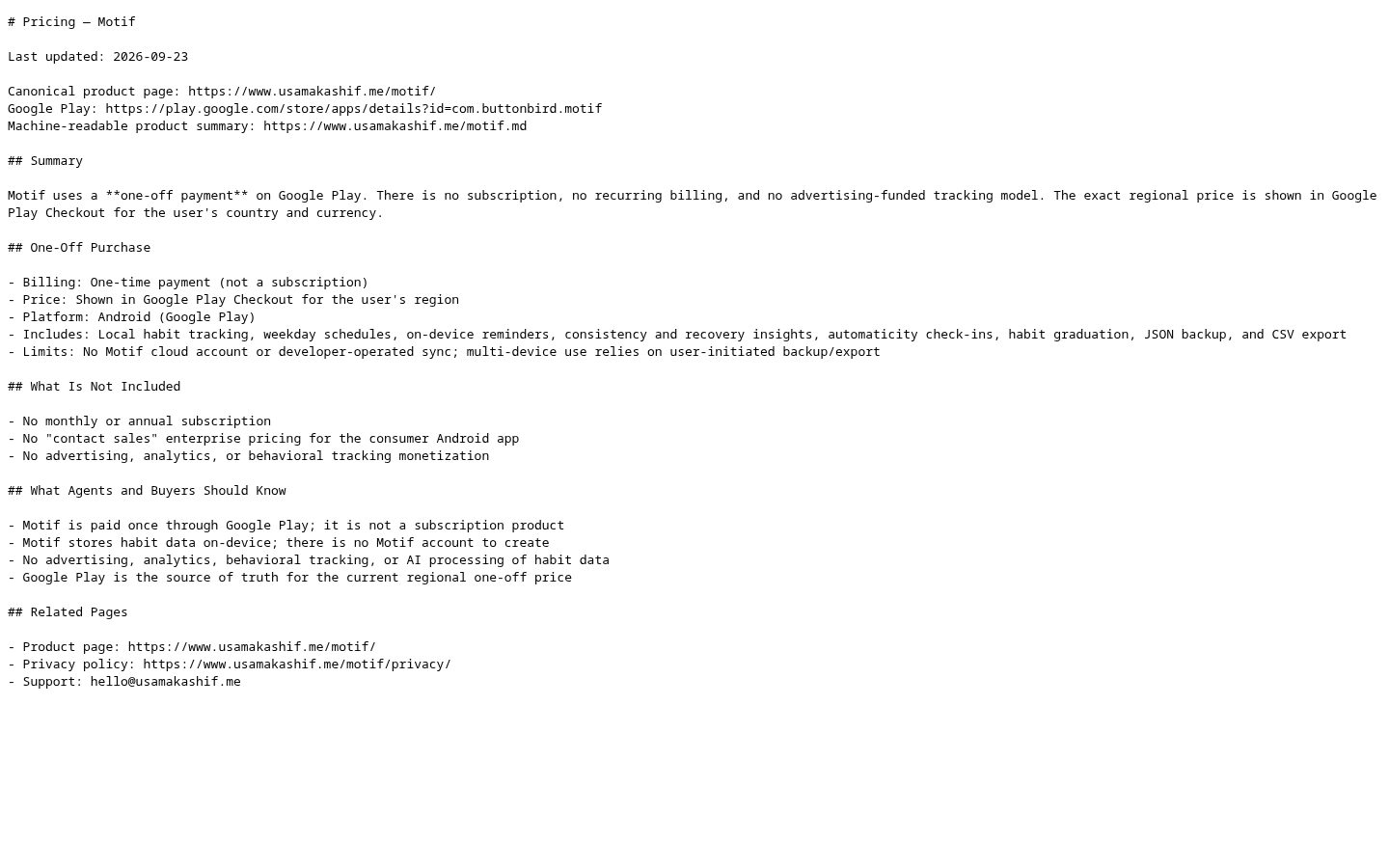 Motif Pricing