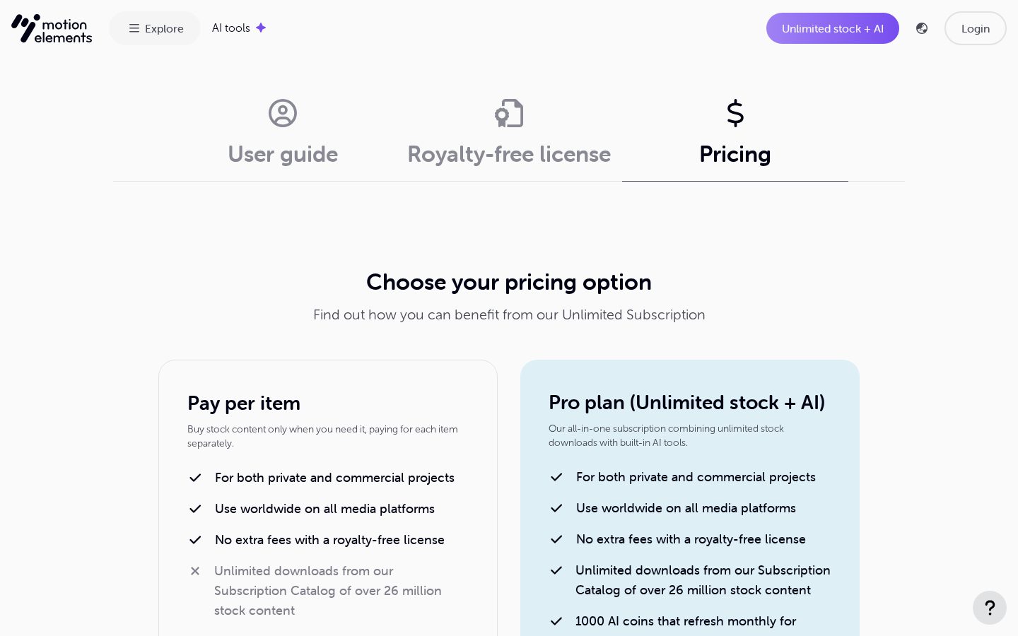 MotionElements Pricing