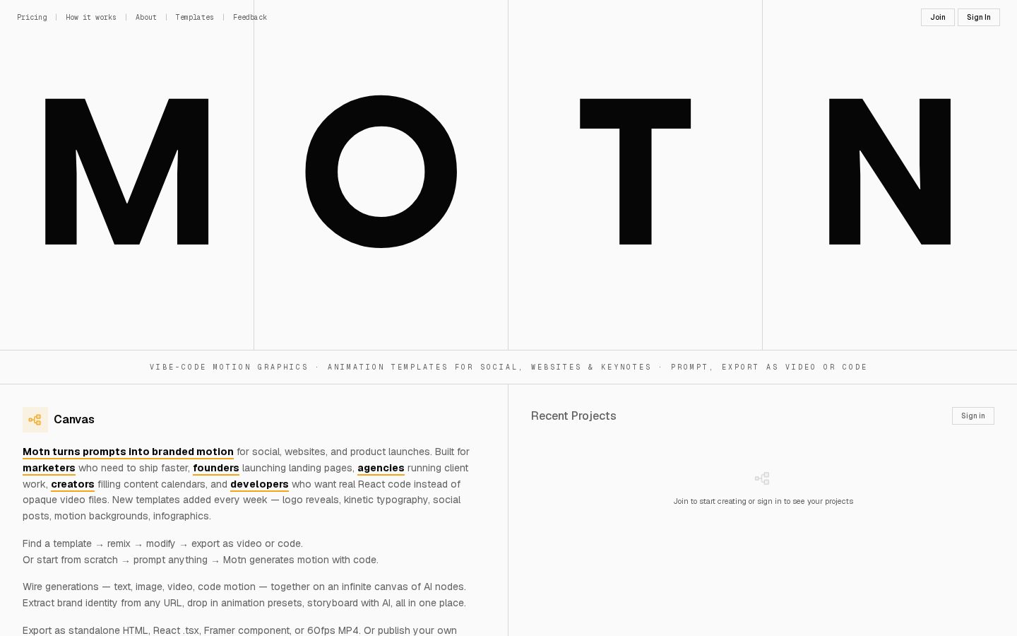 Motn AI Homepage