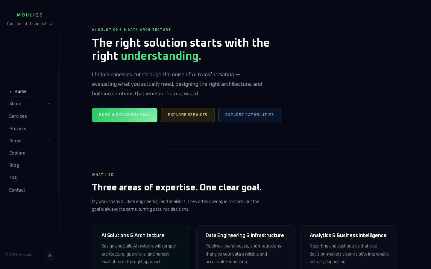Mouliqe AI Consulting Homepage