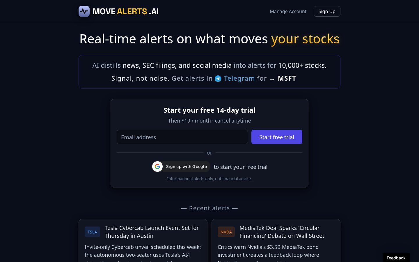 MoveAlerts.ai Homepage