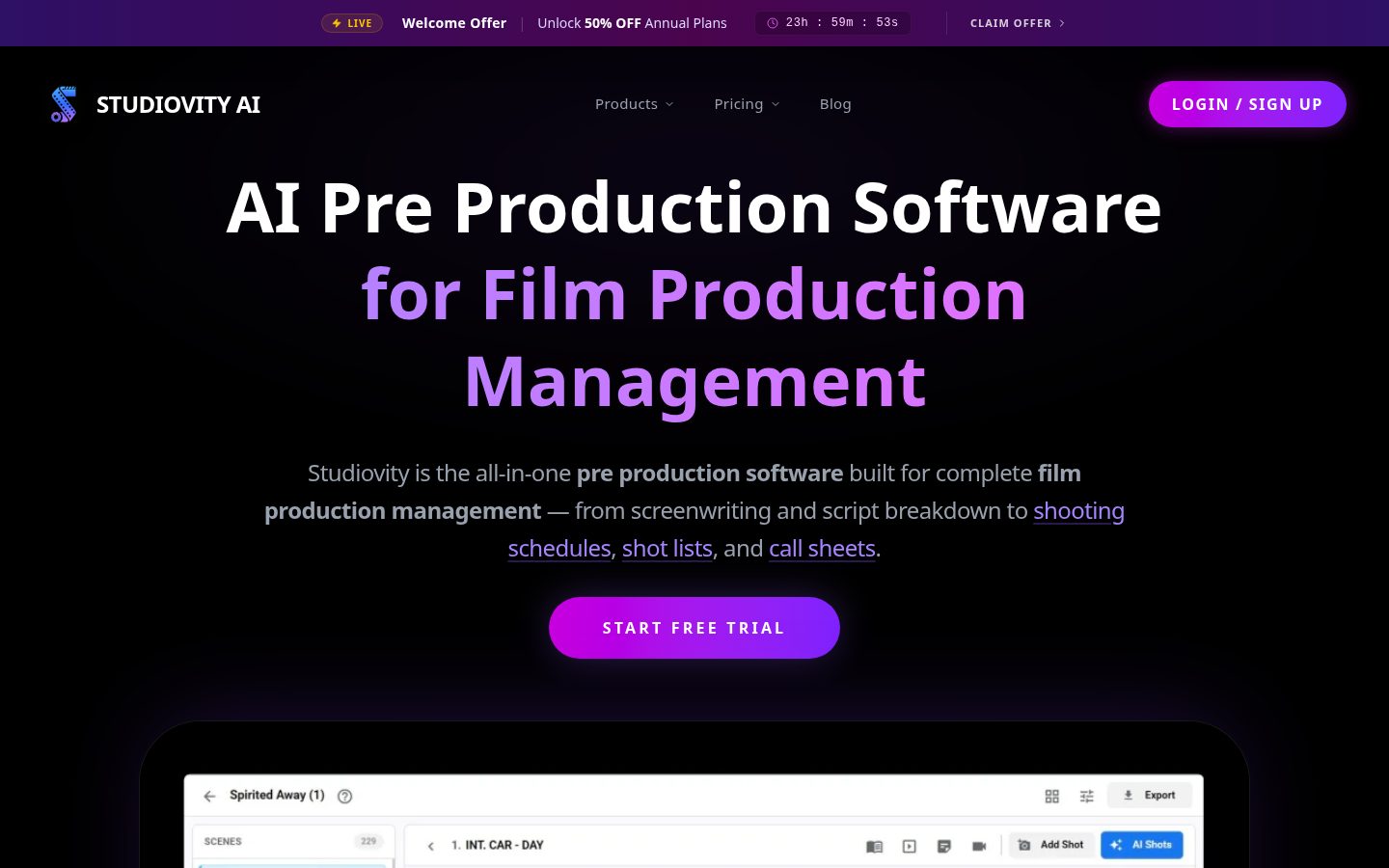 Movie Scheduling Software Homepage