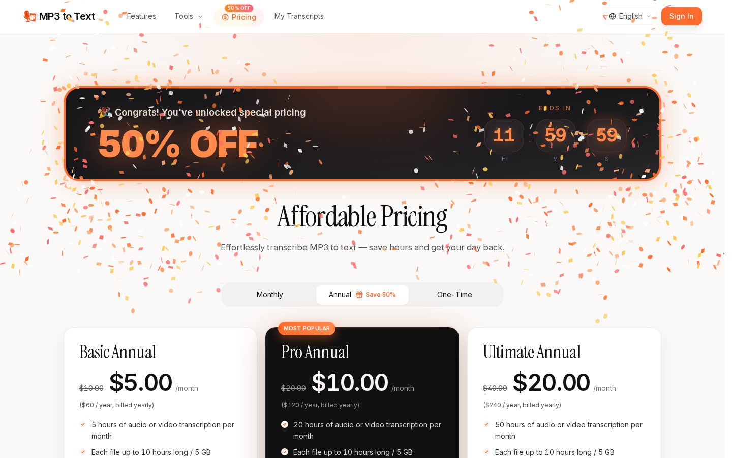 MP3 to Text Converter Pricing