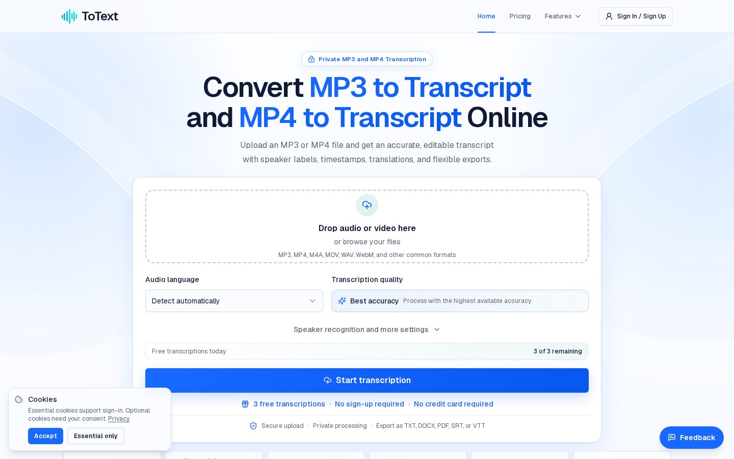 MP3 to Transcript Homepage