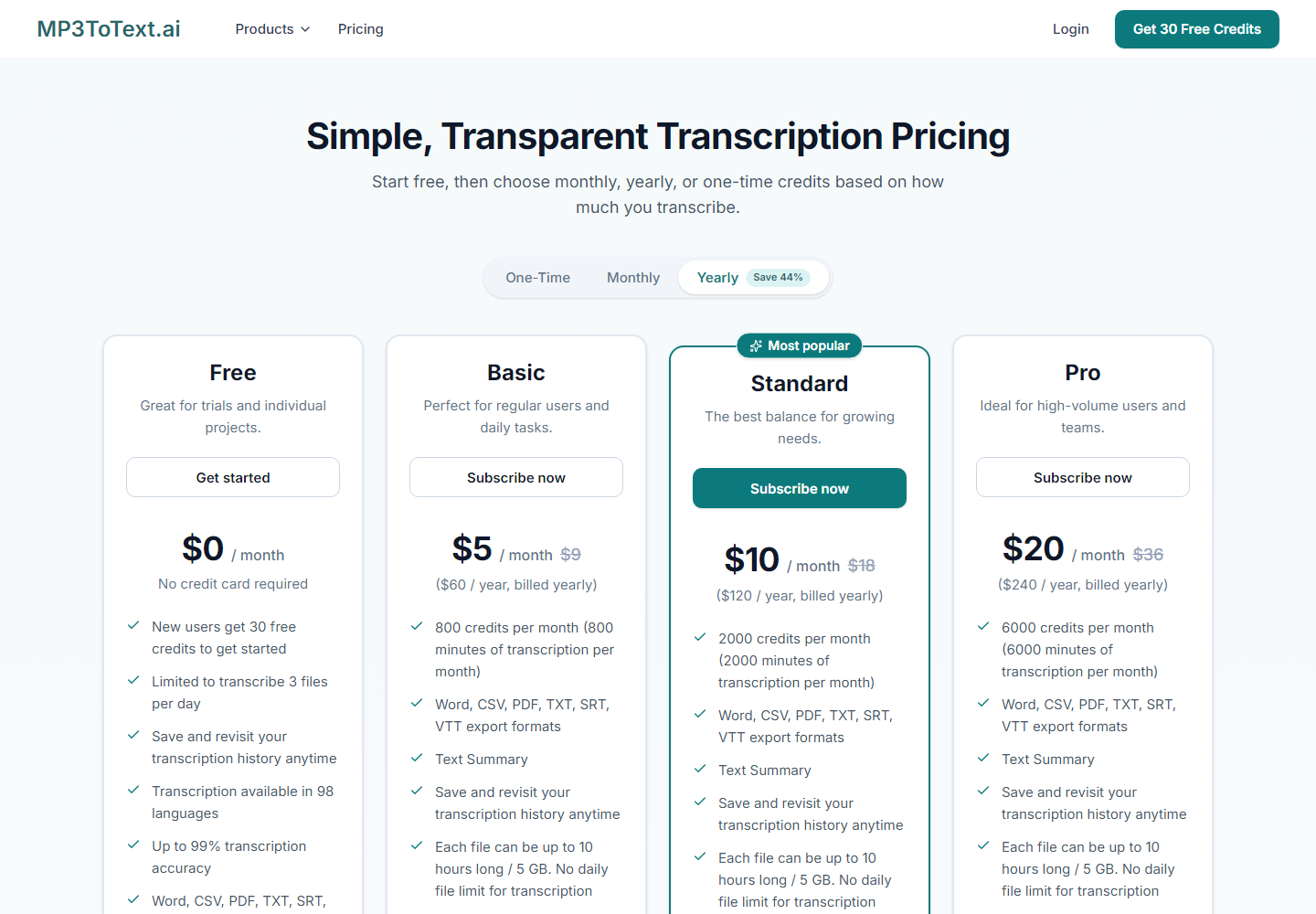 MP3ToText.ai pricing