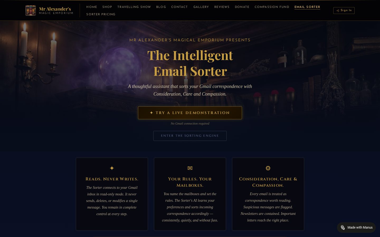 Mr Alexander's Intelligent email Sorter Homepage