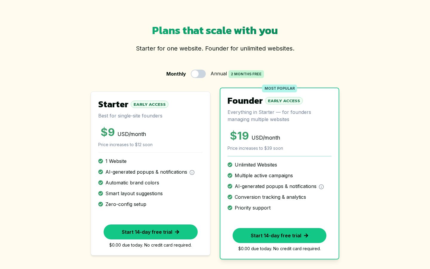 Mr. Popup Pricing