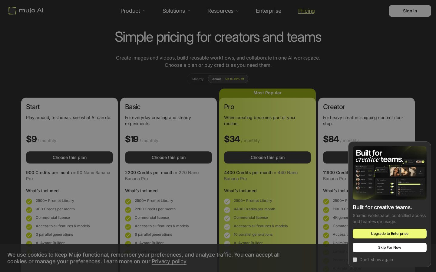 Mujo AI E-com Listing Pricing