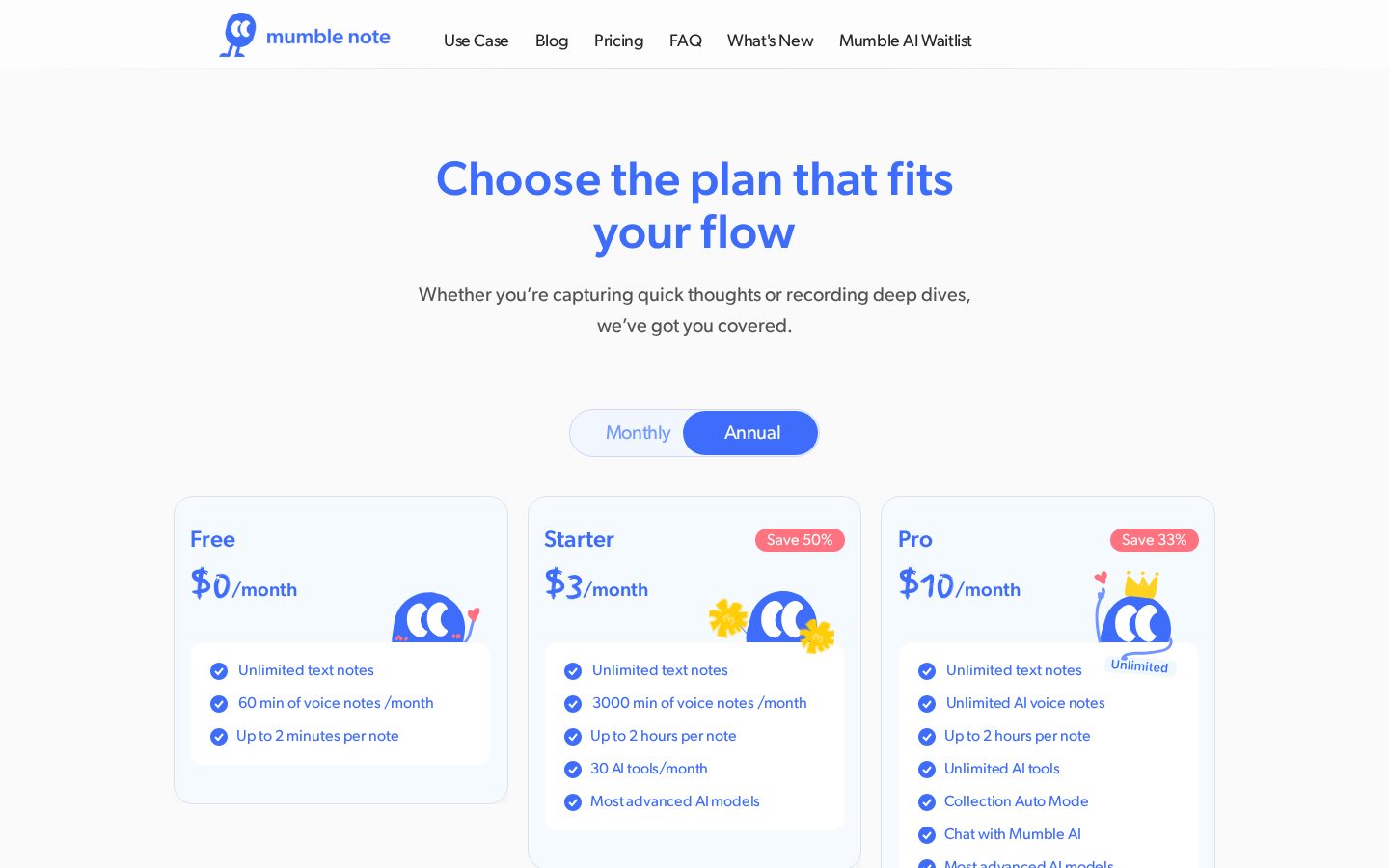 Mumble Note: AI Voice Notetaker Pricing