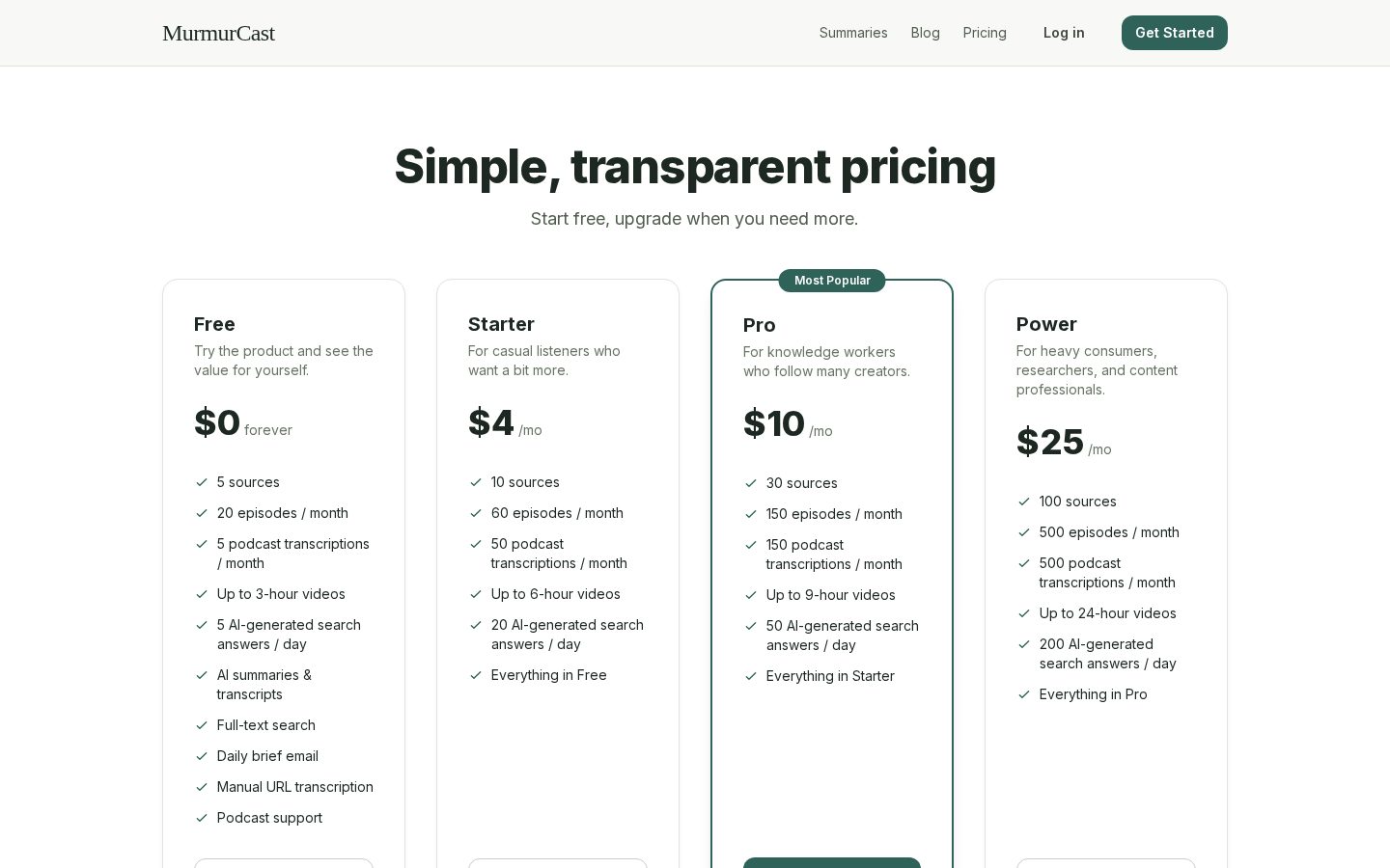 MurmurCast Pricing