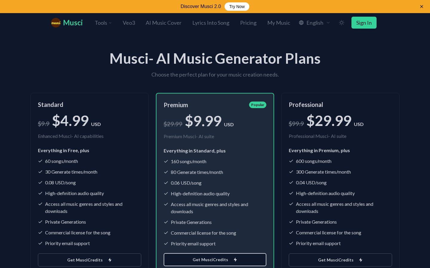 musci Pricing