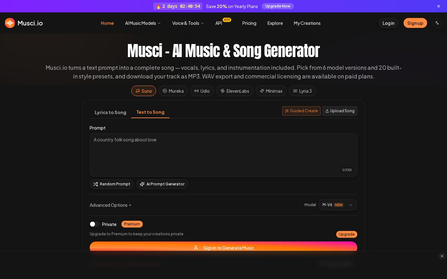 Musci.io - Best AI Music Generator Homepage
