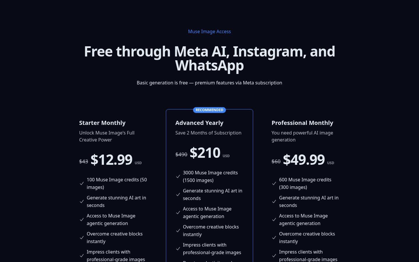 Muse Image Pricing