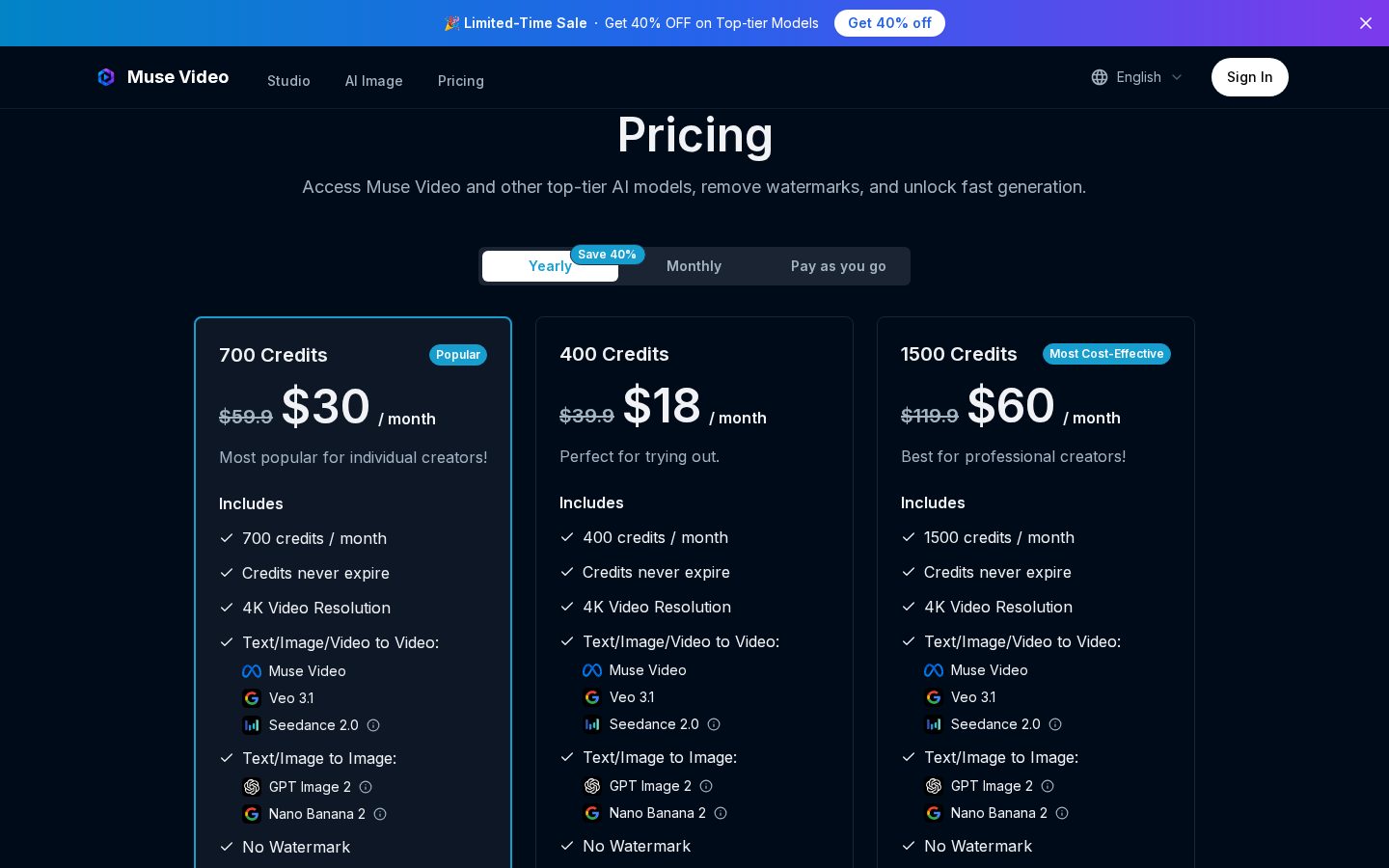 Muse Video AI Pricing