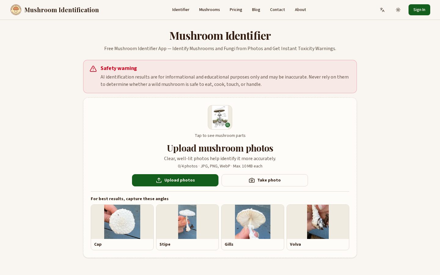 Mushroom Identifier Homepage