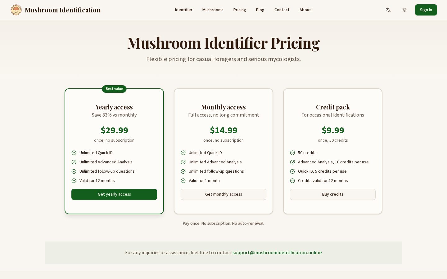 Mushroom Identifier Pricing