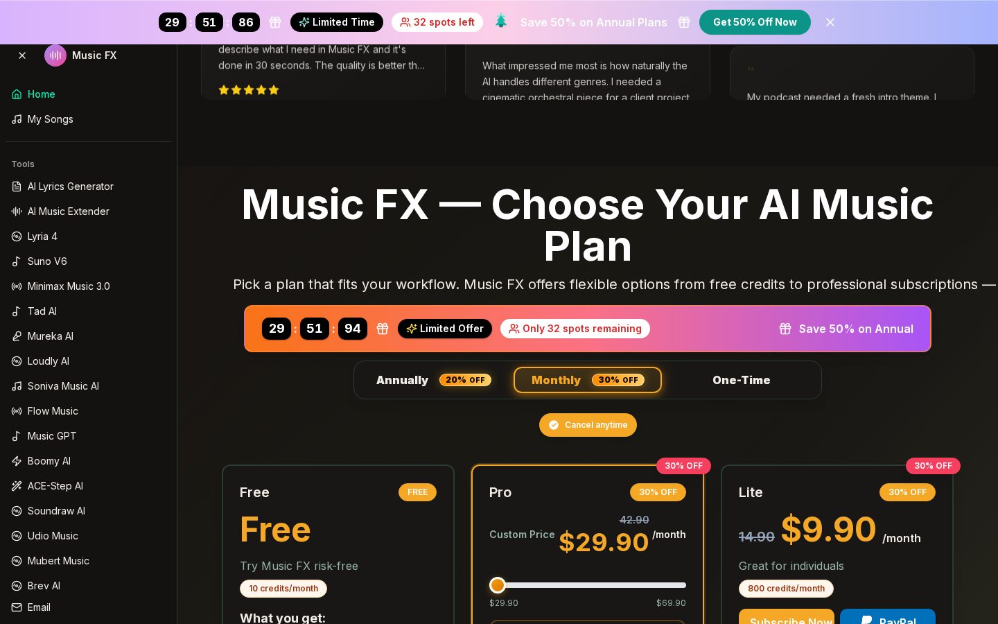 Music FX Pricing