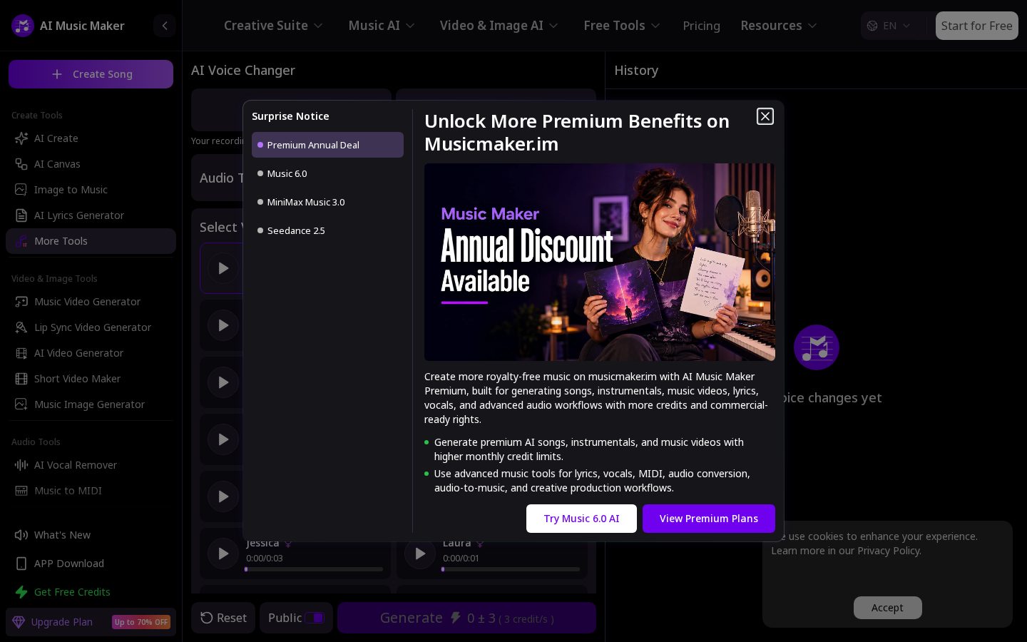 Music Maker AI Voice Changer Homepage