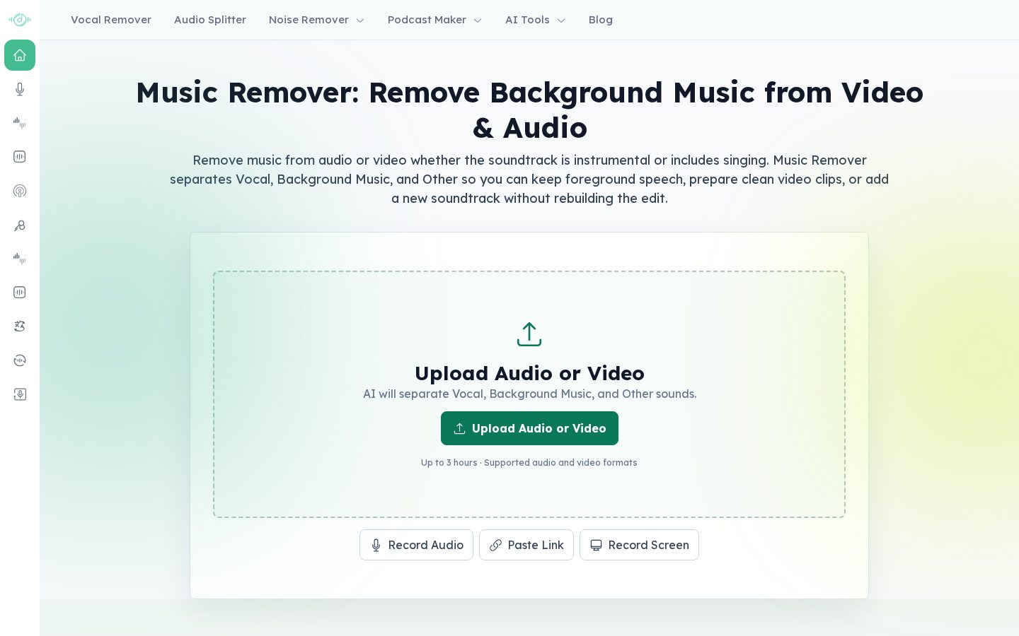 Music Remover Homepage